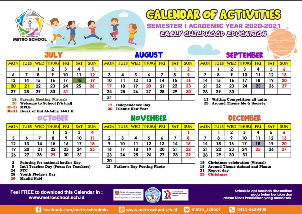 Calendar Activity 20202021 Metro School Makassar