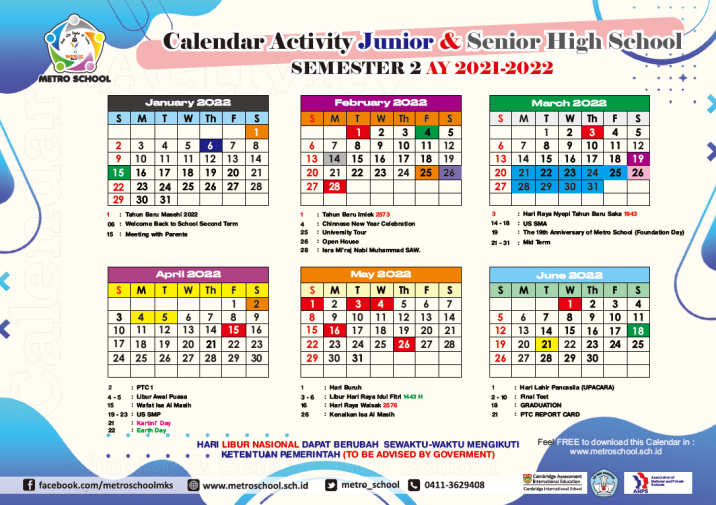 High School Calendar Activity 2021-2022