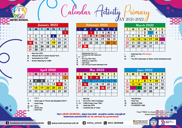 Primary School Calendar Activity 2021-2022