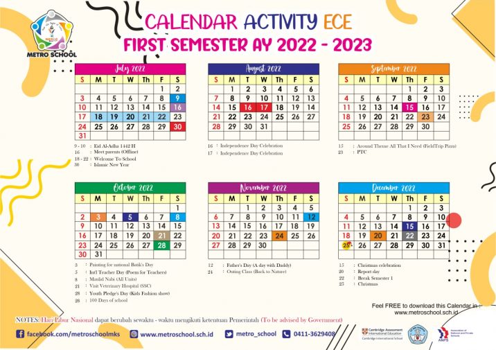 Calendar Activity 2022 2023 Metro School Makassar